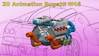 How the Bugatti Veyron W16 engine works in 3D 