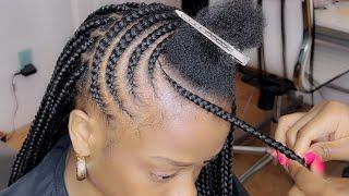 Short hair! Half Knotless / Half Lemonade Braids , fastest box braids in the back | Outre hair