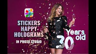 Happy Holograms in Photo Studio | Text with hologram effect | Overlay pack