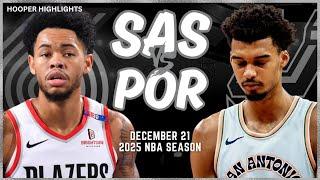 San Antonio Spurs vs Portland Trail Blazers Full Game Highlights | Dec 21 | 2025 NBA Season