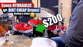 Evans Hydraulic  On DIRT Cheap Drums!  Review & Listen (Headphones Recommended) 