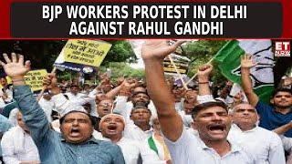 BJP Workers Protest in Delhi Against Rahul Gandhi's Comments on US Reservations | World News