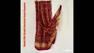 Modal Silk Ajrakh Print Garchola Check Dupatta with Tissue Pallu I Book @ FBC +919855244477