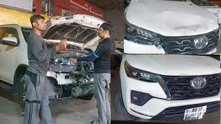 TOYOTA FORTUNER FRONT CRASH HOW TO DENT REPAIR WITHOUT DAMAGING PAINT #2024 #automobile #shortsviral