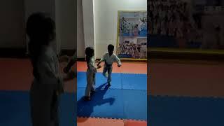 5 years girl and boy point fight practice . #karate #fitness #martialarts #taekwondo #judo #mma