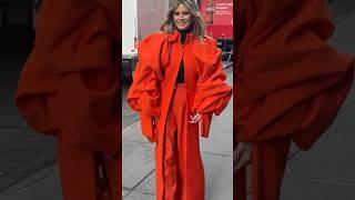 Heidi Klum wears a modern styled red costume dress in NYC! #heidiklum #supermodel #fashion #style