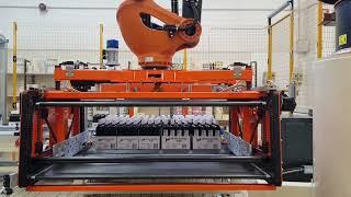 Robot Layer Palletizer  - Olive oil bottles - Open-lid Cases - ITALPAL