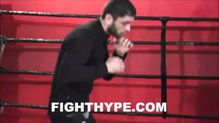 KHABIB ALLAKHVERDIEV SHADOWBOXING AT MEDIA WORKOUT AHEAD OF ADRIEN BRONER CLASH