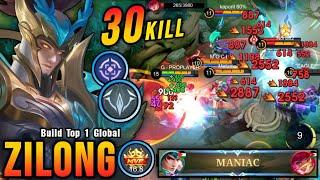 30 Kills + MANIAC!! New OP Emblem for Zilong (PLEASE TRY) - Build Top 1 Global Zilong ~ MLBB