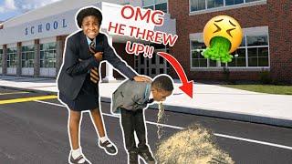 FLEXTYN GOT REALLY SICK HE WAS THROWING UP ON THE FIRST DAY OF  SCHOOL( )