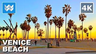 [4K] Sunset at Venice Beach Boardwalk - Los Angeles California USA Walking Tour Vlog & Travel Guide