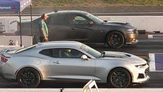 Hellcat vs Zl1 Camaro- drag race of modern muscle cars