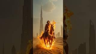 Riding through the flames of destiny. In the heart of Dubai, the fire never fades.  #dubai #ai