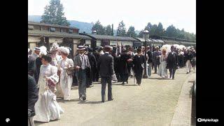 [4k, 60fps, colorized] (1898). British railways. The Irish day mail and Henley station.