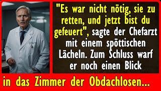 "Es war nicht nötig, sie zu retten, und jetzt bist du gefeuert", sagte der Chefarzt mit einem...