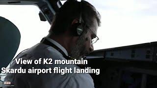 Flight landing Skardu Airport Pakistan over k2 mountain in winter