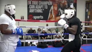 Heavyweight sparring inside the Mayweather Boxing Club