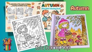 Autumn Coloring Fun for Kids | Little girl and mushroom picking |Cute coloring Page