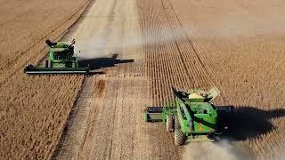 125 Acre Soybean Field Harvest Dual John Deere Combines 4K