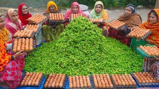 Eggs & Malabar Spinach Seeds Cooking - PUI Fol Curry Recipe - Bengali Village Food - Open Kitchen