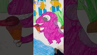 Coloring Cute Baby Dinosaur eating ice cream #art #coloring #painting