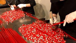 [Kintaro Ame] Manufacture of bright red cherry candy in Papubbure