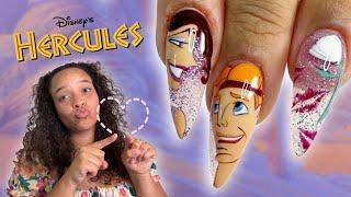 Learn how to draw HERCULES & MEG Nail art | Encapsulated Glitter Acrylic Nails Tutorial