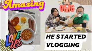 My husband surprised me with his vlogging  and with yummy breakfast .