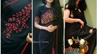 Kerala Boutique Design Black Hand Embroidery Sarees