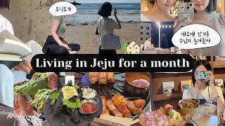 VLOG 제주한달살기브이로그 ️| 요가체험‍️ | 혼자삼겹살 | 말차크림빵맛집 | 누가놀러왔다! | 돗자리노상파티| 숙성회와 한라산 | 성산숙소추천(혼여객)