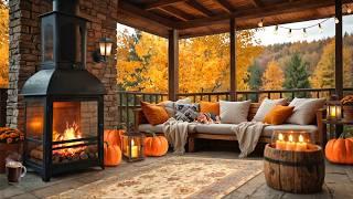 Autumn Cozy Veranda with Relaxing Fireplace and Fall Forest Ambience