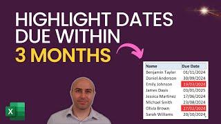 Highlight Dates DUE Within 3 Months of Expiry Date  | Excel Tutorial