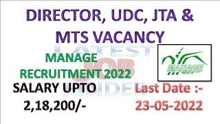 MANAGE RECRUITMENT 2022| DIRECTOR, UDC, JTA & MTS VACANCIES IN MANAGE