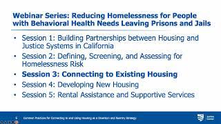 Common Practices for Connecting to & Using Housing as a Diversion & Reentry Strategy