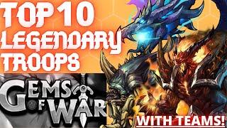 The TOP 10 LEGENDARY TROOPS | Gems of War best troops | 2020 Top Ten list Craftable legends w/ teams