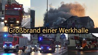 Brand Gewerbe: Großbrand Werkhalle in Roßlau (Elbe) - Einsatzfahrten Sonderfahrzeuge und mehr!