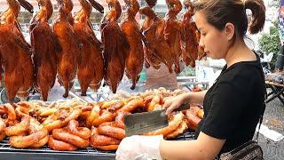 Grilled pork intestine & roasted duck - Cambodian Street Food