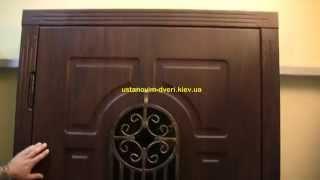 Железные двери с кованной решеткой и тонированным стеклопакетом модель Арка