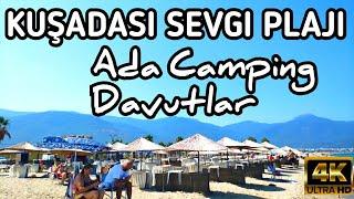 KUŞADASI SEVGI PLAJI | ADA CAMPING DAVUTLAR | LOVE BEACH KUŞADASI | July 2024 | 4k UHD 60fps