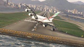 scary landing airbus a380 at Kai Tak airport