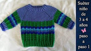 SUETER PARA NIÑO DE 3 AÑOS en crochet TE ENSEÑO EL PASO A PASO