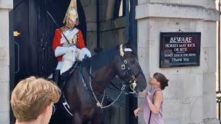 ️ warming moment King's guards nods his head reassure disabled woman it's OK to stroke the horse