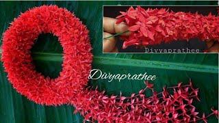 Beautiful red flower garland at home/veni/Gajra/mala for god/DIY garland/poo malai kattuvathu eppadi