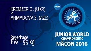 Repechage FW - 55 kg: O. KREMZER (UKR) df. S. AHMADOVA (AZE) by FALL, 6-0