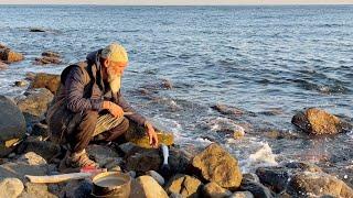 Solo Bushcraft- Another day by the sea- Cooked FISH SOUP on a fire