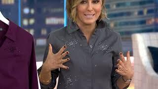 Joan Rivers Red Carpet Stretch Cotton Starburst Stone Button Front on QVC