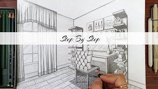 How to draw A Vanity Room In Two Point Perspective | Step By Step