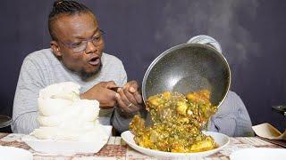 ASMR POUNDED YAM(POUNDO YAM) AND OKRA SOUP WITH ASSORTED MEAT AFRICAN FOOD MUKBANG