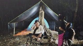 camping in heavy rain while fishing for kihung fish in the river next to the shelter