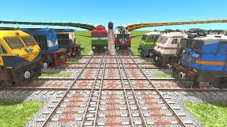 9 TRAINS COUPLING AND CROSSING ON DIAMOND BRANCHED RAILROAD TRACKSindian train simulator